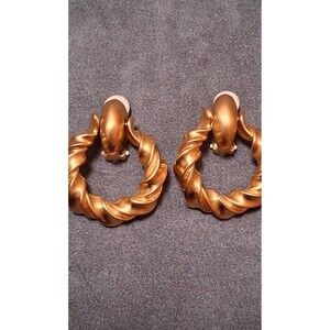 Vintage Anne Klein Door Knocker Earrings Twisted Gold Tone